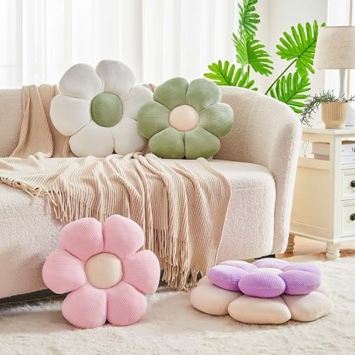 Kcvvcr White Flower Pillow, 17.7" Cute Flower Shaped Floor Pillow, Aesthetic - Image 3