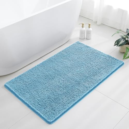Chenille Bathroom Rug 30"x50" Sky Blue, Large Plush Bath Mat by Kildoss