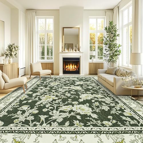 Oriental Dark Green Area Rugs 9x12 Washable Extra Large Carpet by BILEEHOME