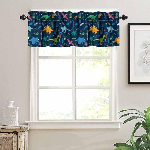 Dinosaurs Valance Curtain for Kids Blue Cartoon Minimalist Prehistoric Plant - Image 5