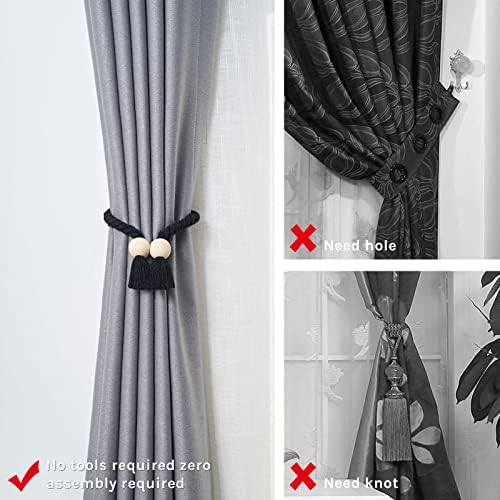 NICEEC 4 Pack Wooden Ball Magnetic Curtain Tiebacks Boho Home Decor Drape Tie - Image 2