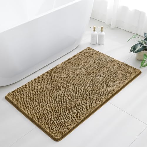 Chenille Bathroom Rug 30"x50" Tan, Large Plush Bath Mat by Kildoss