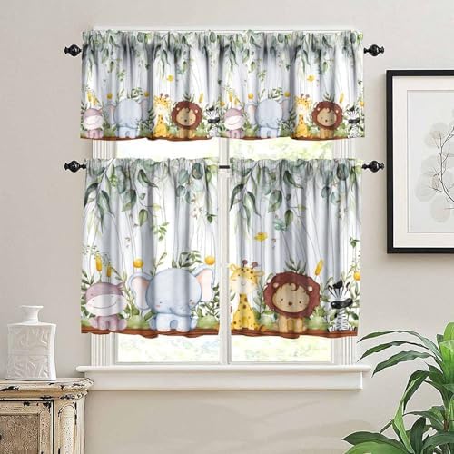 Forest Animal Valance Curtains, Watercolor Wild Animal Bear Fox Deer Kids - Image 3