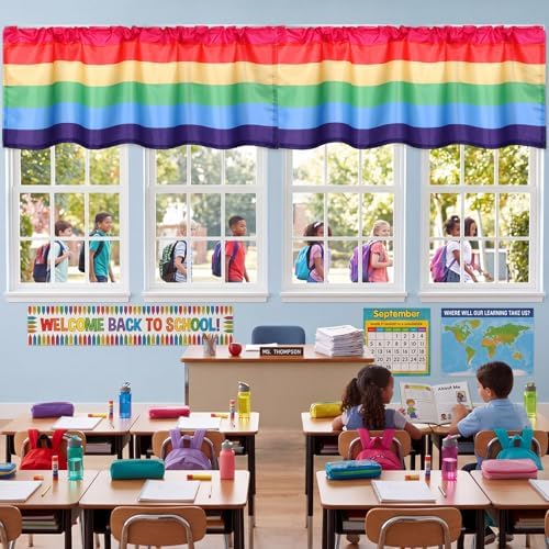 Mindsoft 4 Pcs Rainbow Classroom Curtains Colorful Window Valances Gradient - Image 2