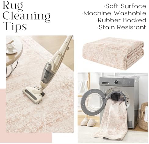 Pink Small Throw Rug for Bedroom 2x3 Washable Boho Vintage Soft Area Rugs - Image 4