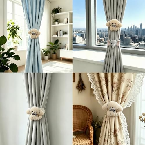 2 Pack Neutral Nursery Decor Cartoon Grey Dog Curtain Tiebacks, Cute & - Image 7