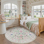 Wonnitar Floral Washable Round Rugs 6ft, Ultra-Thin Non Slip Boho Carpet - Image 6