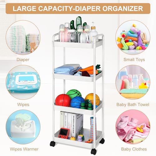 Barydat Baby Diaper Caddy Cart, 4-Tier Rolling Cart - Image 5