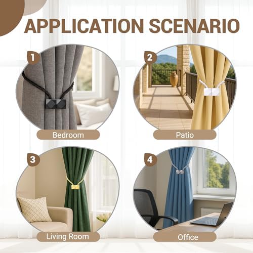 Hion Magnetic Curtain Tiebacks Dark Brown 6pcs, Curtain Holdbacks Hooks - Image 4