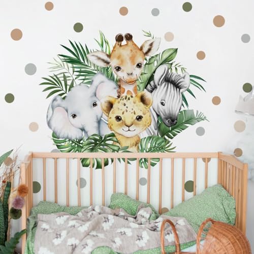 37.95x33.13 Inch Watercolor Jungle Animal Wall Decal Forest Animal Tiger by clothmile