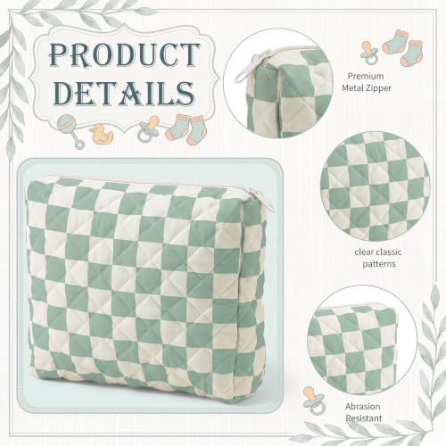 3 Pack Diaper Bag Set Quilted Cotton Green Checkered Diaper Pouches - Image 5