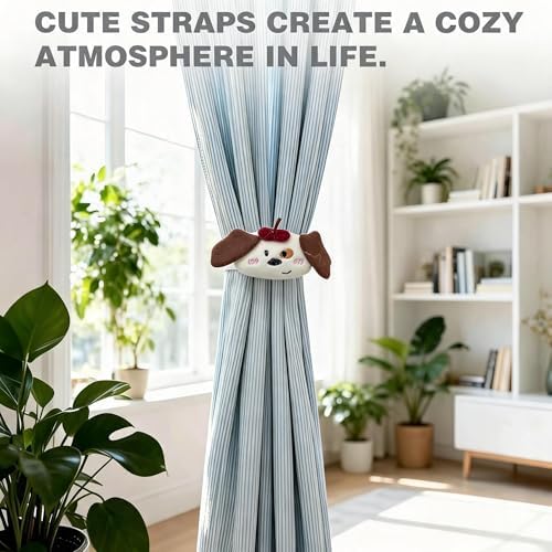 2 Pack Cartoon Brown Dog Curtain Tiebacks Decorative Embroidered Animal Shape - Image 5