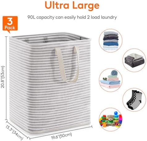 Lifewit 90L Large Laundry Baskets, 3 Pack, Reinforced Handles - Image 4
