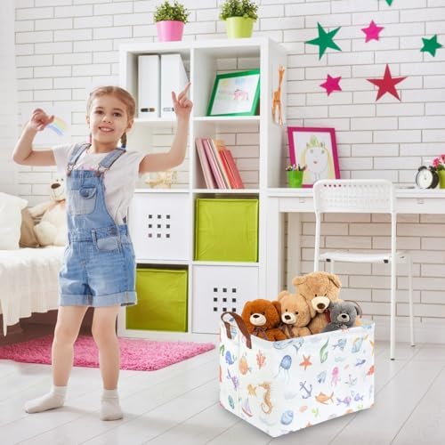 Rectangle Fish Basket, Ocean Animals Waterproof Kids foldable Laundry Basket - Image 5