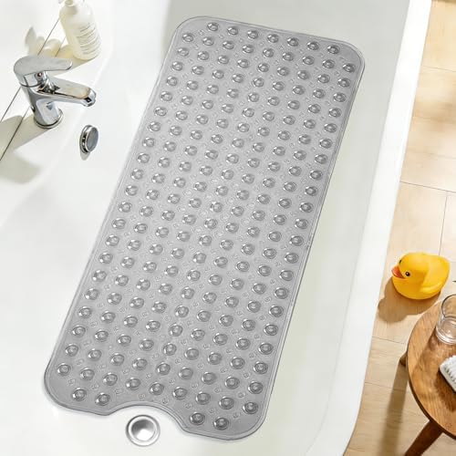 Extra Long Bathtub Mat Non Slip Bath Mat Clear Gray 40"x16" Full by NaolotureHome