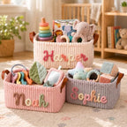 Personalized Baby Basket with Name, Custom Baby Basket and Corduroy Nursery - Image 2