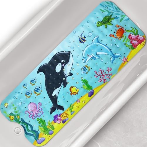 Baby Bath Tub Mat, 40 x 16 Inch Extra Large Non Slip Kids Cartoon Bathtub by Linoows