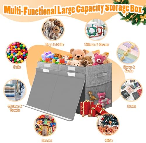 Large Toy Storage Box with Lid & Dividers, Collapsible Kids Toy Chest - Image 5
