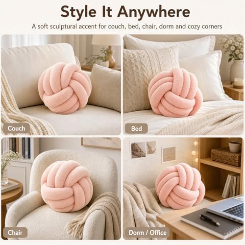 Petrella Pink Knot Pillow Ball, 8 Inch Decorative Pillow - Image 3