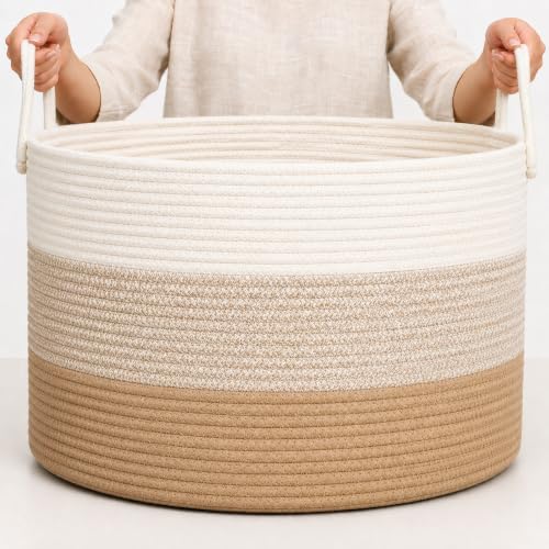 OrganiHaus Round Toy Basket & Blanket Basket, Cotton Rope 20x13" by OrganiHaus