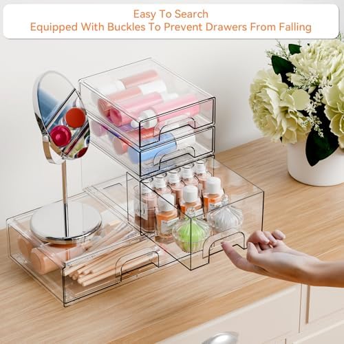 Yieach 4 Pack Clear Stackable Storage Drawers, Acrylic Drawer Organizer - Image 4