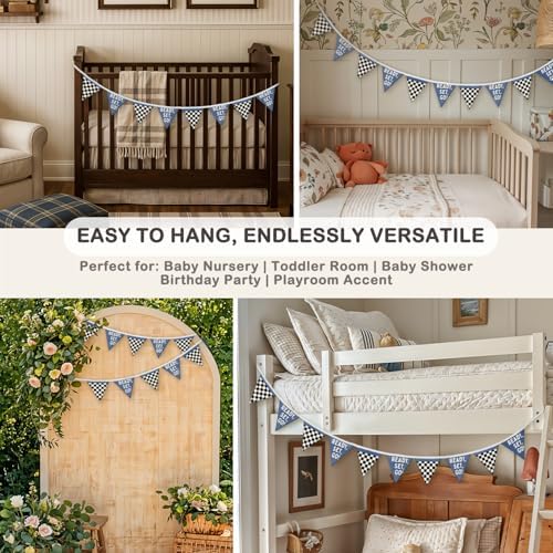 Race Car Room Decor for Boys Canvas Linen Garland Triangle Banners, Ready Set - Image 7