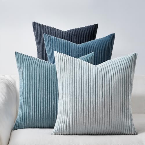 Topfinel BlueGray Throw Pillow Covers 24x24 Inch Set of 4, Soft Accent Corduroy by Topfinel