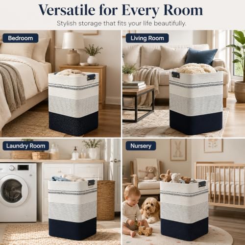 Laundry Hamper, Cotton Rope Laundry Basket - Image 5