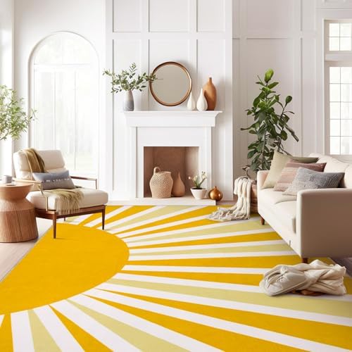 Lahome Yellow Rainbow Sun Area Rug: 9'x12' Ultra-Thin Machine Washable & - Image 7