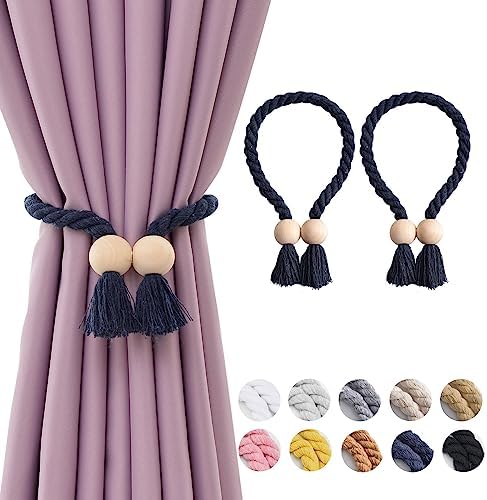 NICEEC 2 Pack Wooden Ball Magnetic Curtain Tiebacks Boho Home Decor Drape Tie by NICEEC
