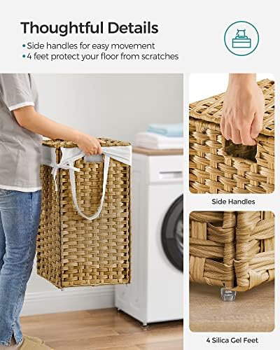 SONGMICS Laundry Hamper with Lid, 17.2 Gallon Synthetic Rattan Clothes Laundry - Image 4