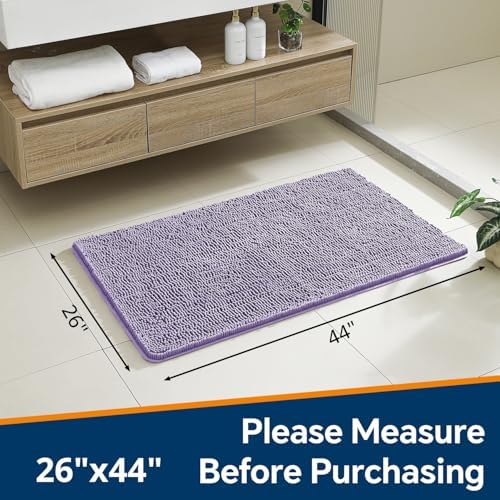Chenille Bathroom Rug 26"x44" Lavender, Non-Slip Plush Bath Mat - Image 2