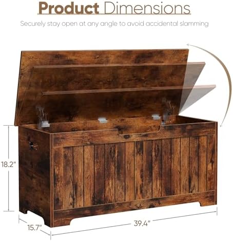 Wooden Storage Chest Box with Flip-top Lid & Safety Hinge, 39.4 Inch Living - Image 5