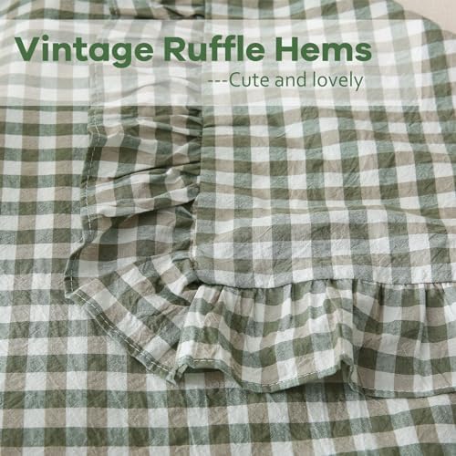 2 Pack Sage Green Gingham Ruffle Pillow Shams King Size 20"x36" - Image 5