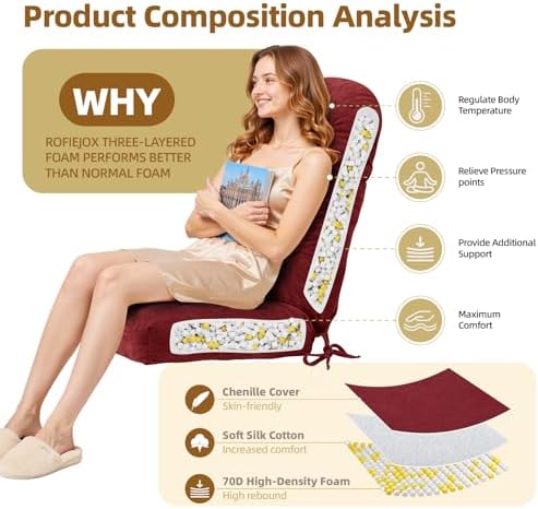 Rocking Chair Cushion, High Back, Deep Red - Image 3