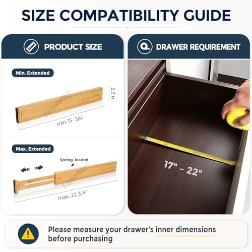 Fabsome Drawer Divider 6 Pack, Bamboo Kitchen Dividers Organizers Adjustable - Image 6