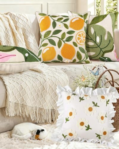 Embroidered Throw Pillow Cover, 18x18 Inch, Ruffle Daisy - Image 6