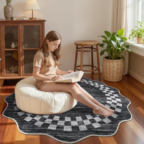 GarveeHome Washable Scalloped Round Rug 4ft Modern Solid Color Circle Rugs - Image 7