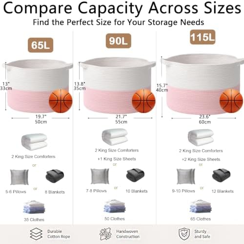 90L Extra Large Pink Woven Cotton Rope Basket - Image 2