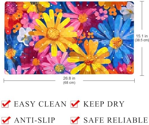 Shower Mat Non Slip 26.8 x 15.1 Inches, Colorful Daisies Bathtub Mat Shower - Image 4