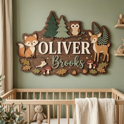 Personalized Woodland Nursery Name Sign, Custom Forest Animal Wall Decor - Image 7