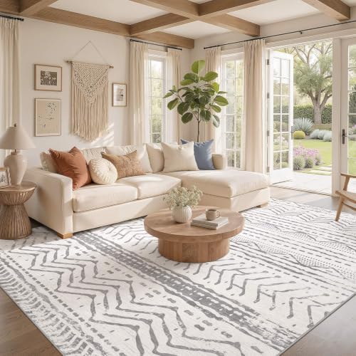 Nakagishi 5x8 Area Rug Living Room: Washable Boho Large Neutral Soft Rugs - Image 2