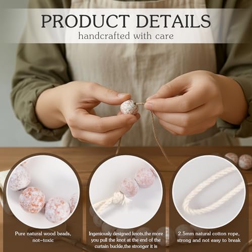 Hion 2 Pcs Boho Curtain Tiebacks, Wood Beads Curtain Holdbacks, Outdoor - Image 3