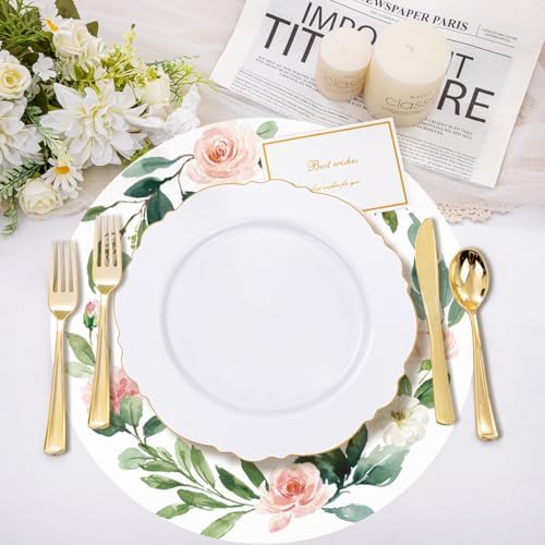 50 Pack Paper Placemats Disposable Pink Floral Wedding Placemats 13.7 Inch Rose - Image 4