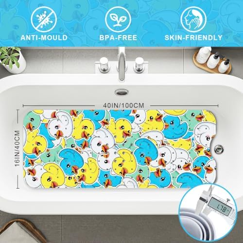 Bath Mat for Tub Non Slip Kids Bathtub Mat 40x16 Baby Bath Mat, 3Color Ducks - Image 2