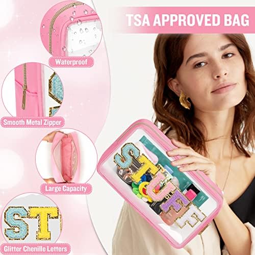 Chenille Letter Clear Makeup Bags Stuff Pouch, Preppy Patch Makeup Bag - Image 3