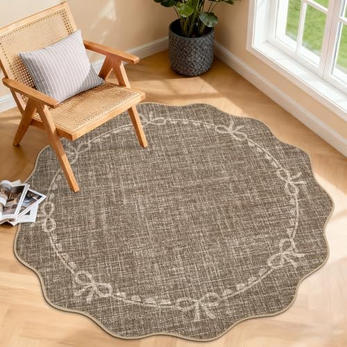 GarveeHome 4ft Round Rugs Washable Scalloped Bow Rug by GarveeHome