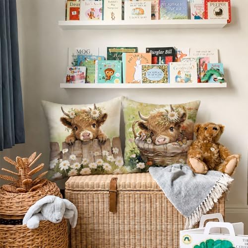 Cute Highland Cow Decor Pillow Covers 18x18 Set of 2 - Image 2