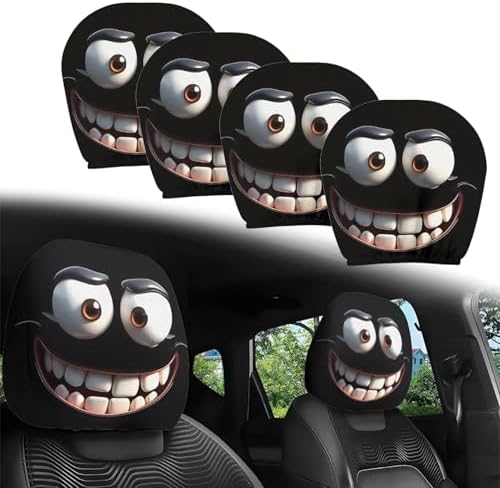 2PCS Funny Cartoon Car Headrest Covers, Cute Funny Cartoon Eyes Car Seat Head by SSFUN
