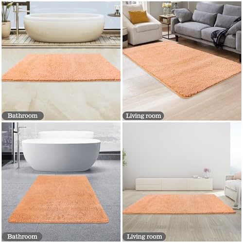 Yeaban Chenille Peach Bathroom Rug 30"x50", Non-Slip Rubber Backing - Image 6